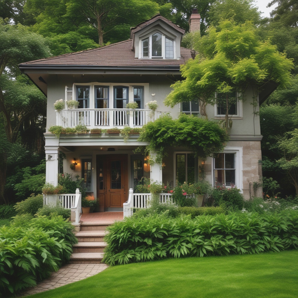 Lush greenery surrounding a cozy house
